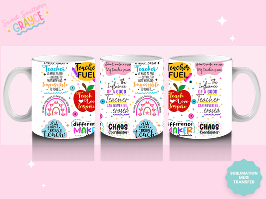 MUG SUBLIMATION TRANSFER - COLORFUL TEACHER THINGS