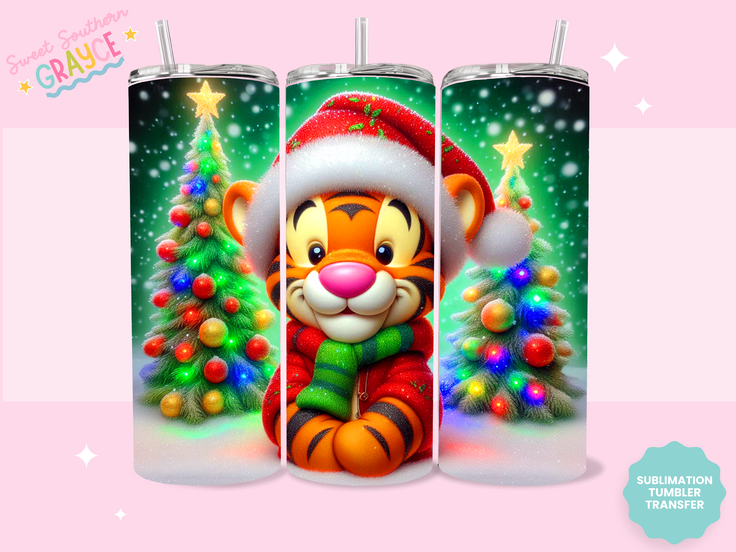 20oz SUBLIMATION TRANSFER - ORANGE TIGER CHRISTMAS