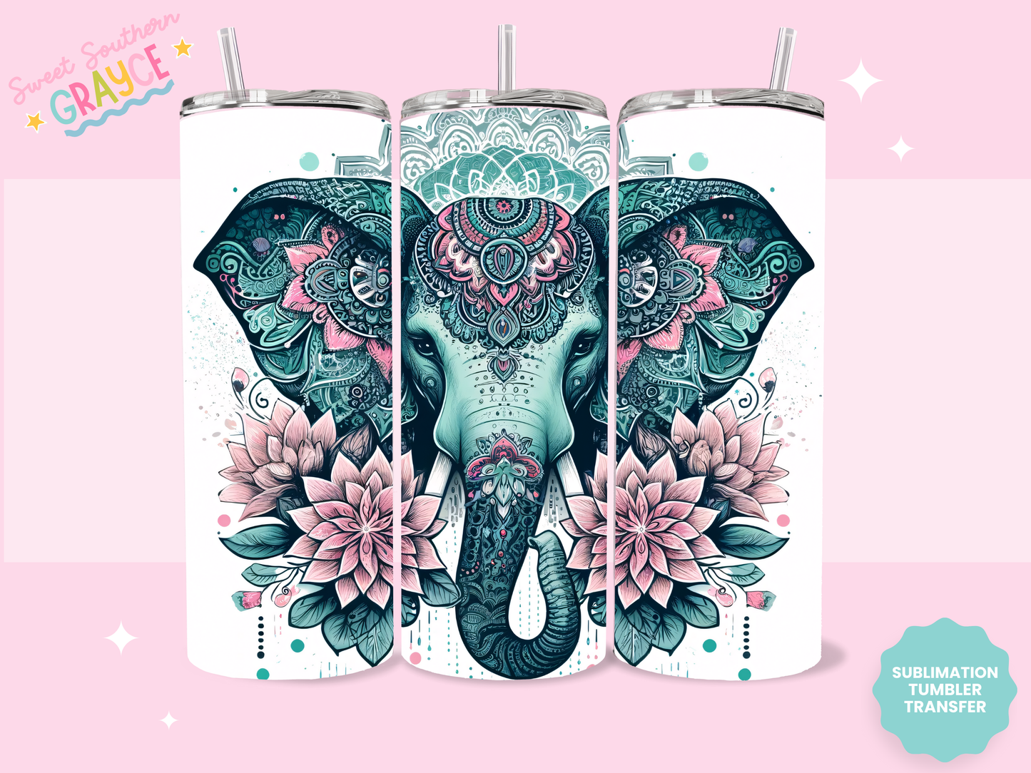 20oz SUBLIMATION TRANSFER - TEAL ELEPHANT