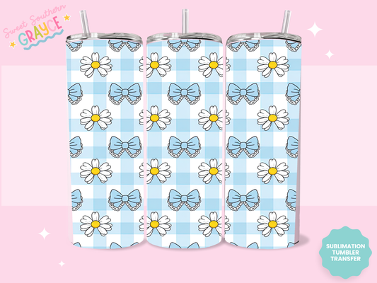 20oz SUBLIMATION TRANSFER- BLUE BOWS AND DAISIES