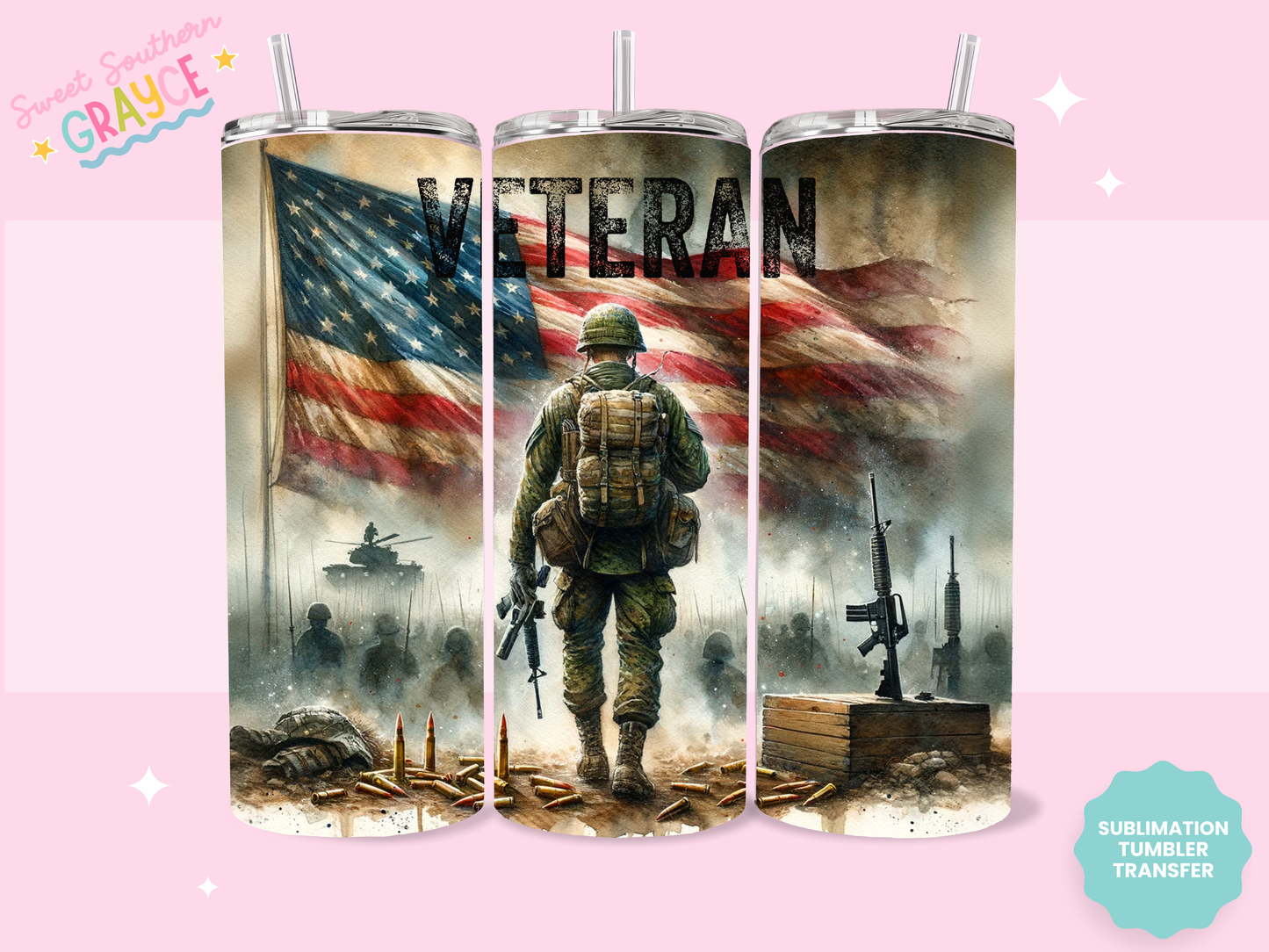 20oz SUBLIMATION TRANSFER - VETERAN FLAG #2