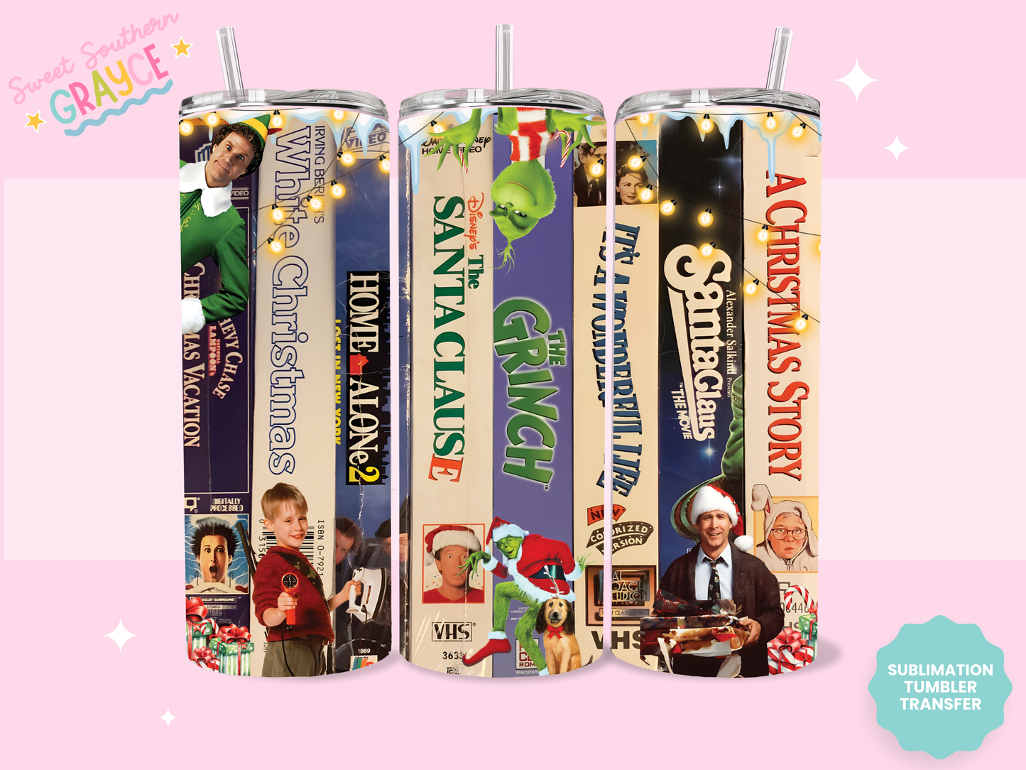 20oz SUBLIMATION TRANSFER - VHS CHRISTMAS MOVIES