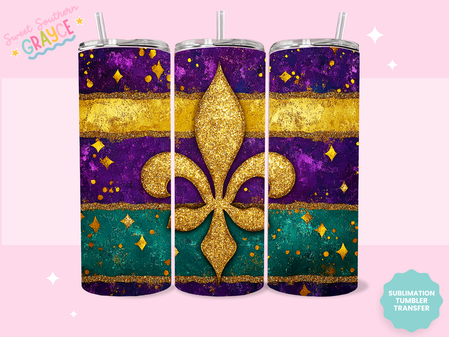 20oz SUBLIMATION TRANSFER- MARDI GRAS GLITTER