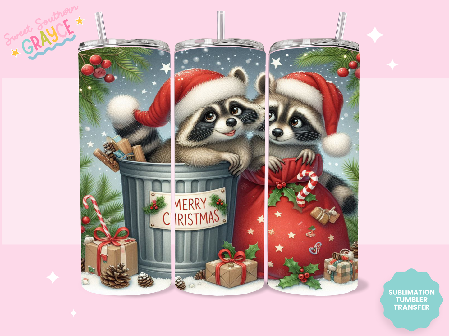 20oz SUBLIMATION TRANSFER - RACCON CHRISTMAS