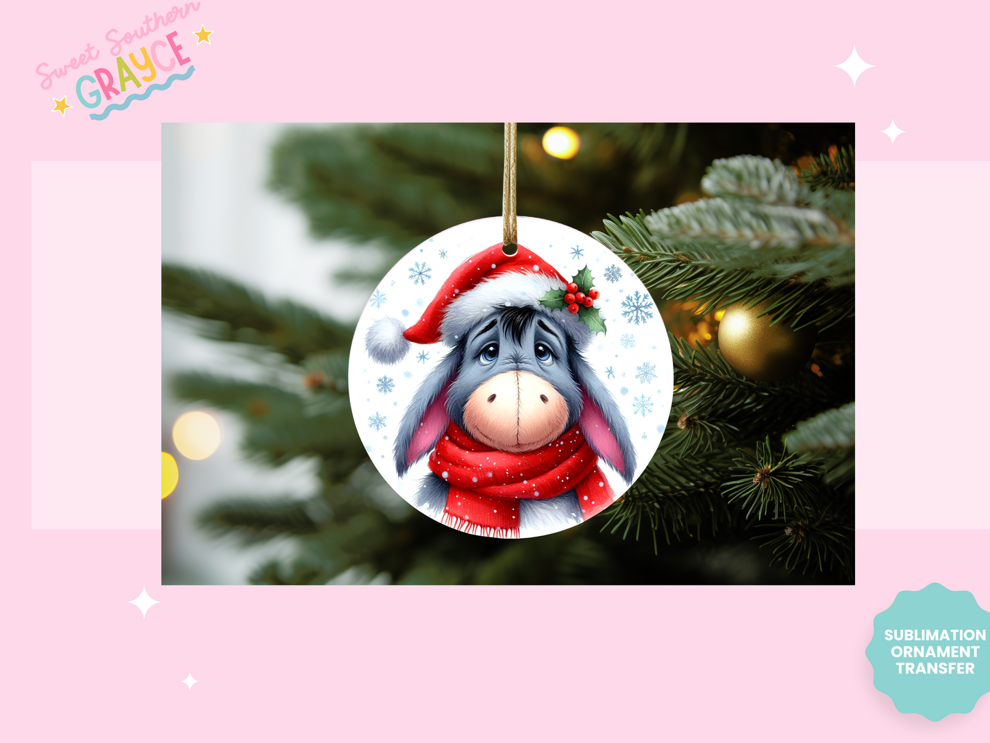 ORNAMENT SUBLIMATION TRANSFER - SNOW SAD DONKEY #1