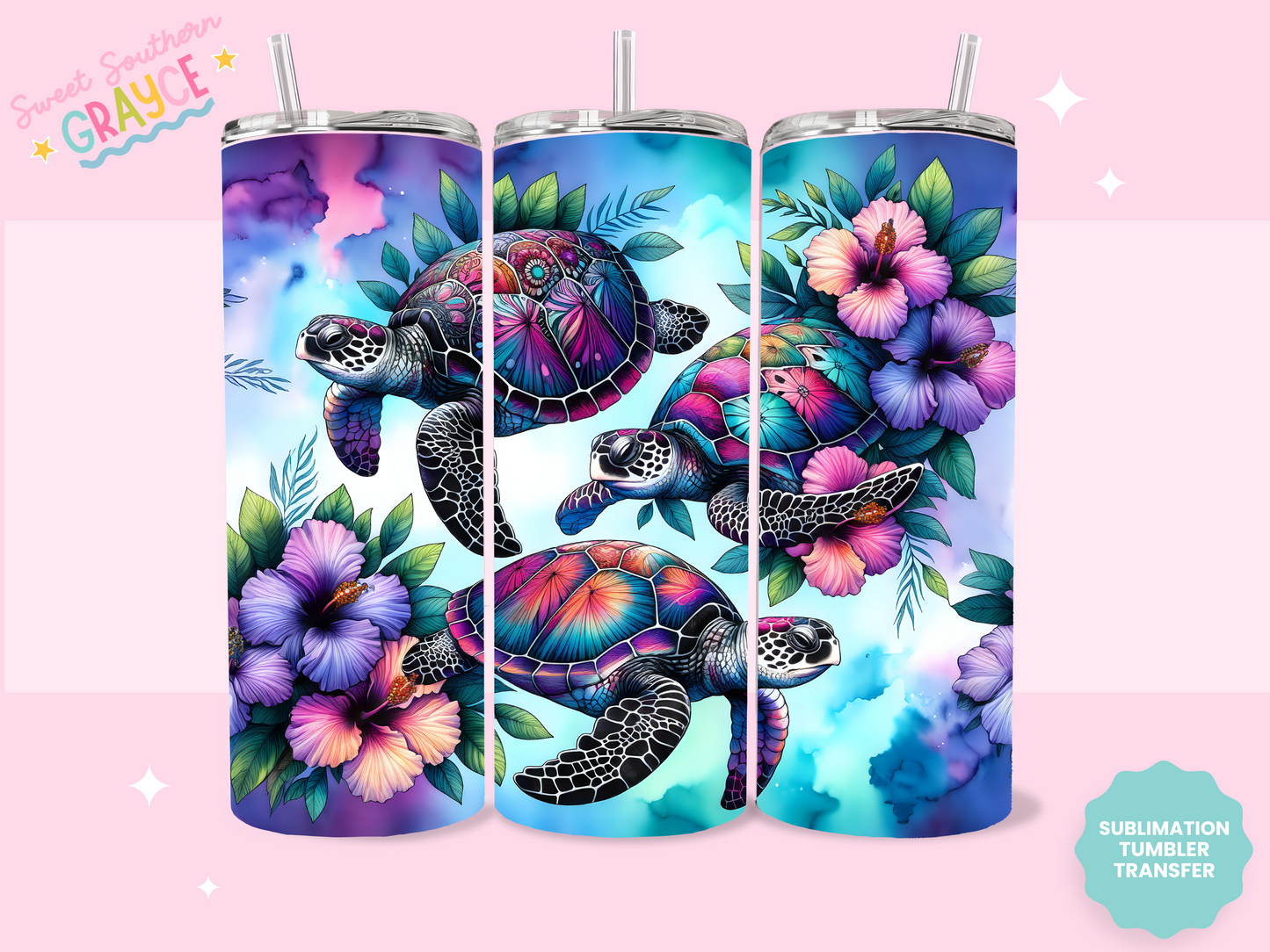 20oz SUBLIMATION TRANSFER - WATERCOLOR TURTLES
