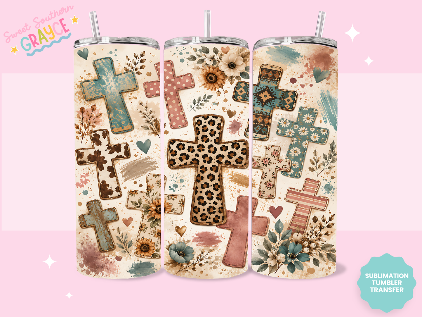 20oz SUBLIMATION TRANSFER- CUTE CROSSES