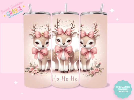 20oz SUBLIMATION TRANSFER - PINK BOW REINDEERS