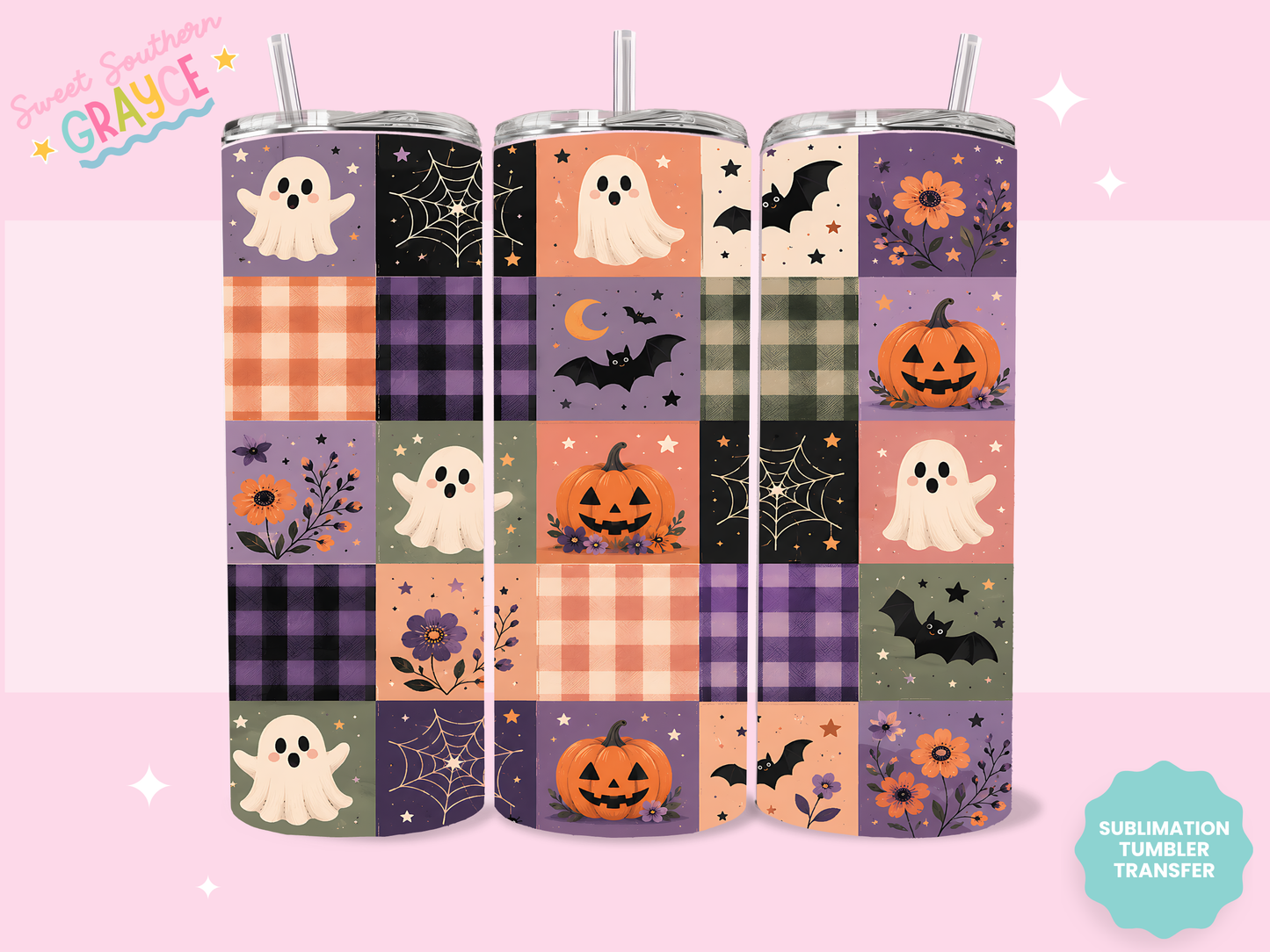 20oz SUBLIMATION TRANSFER- CUTE HALLOWEEN BLOCKS