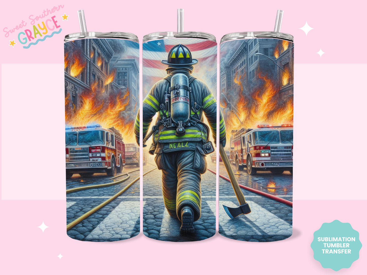 20oz SUBLIMATION TRANSFER - FIREFIGHTER SCENE