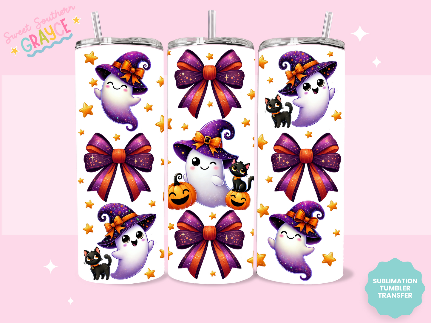 20oz SUBLIMATION TRANSFER - CUTE GHOSTIES BOWS