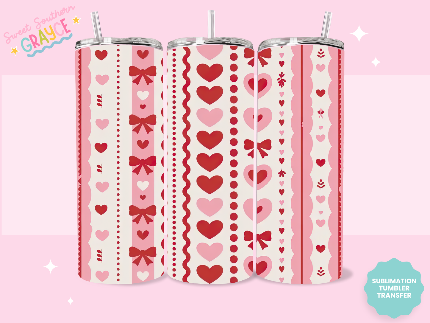 20oz SUBLIMATION TRANSFER- LOVE HEARTS AND BOWS