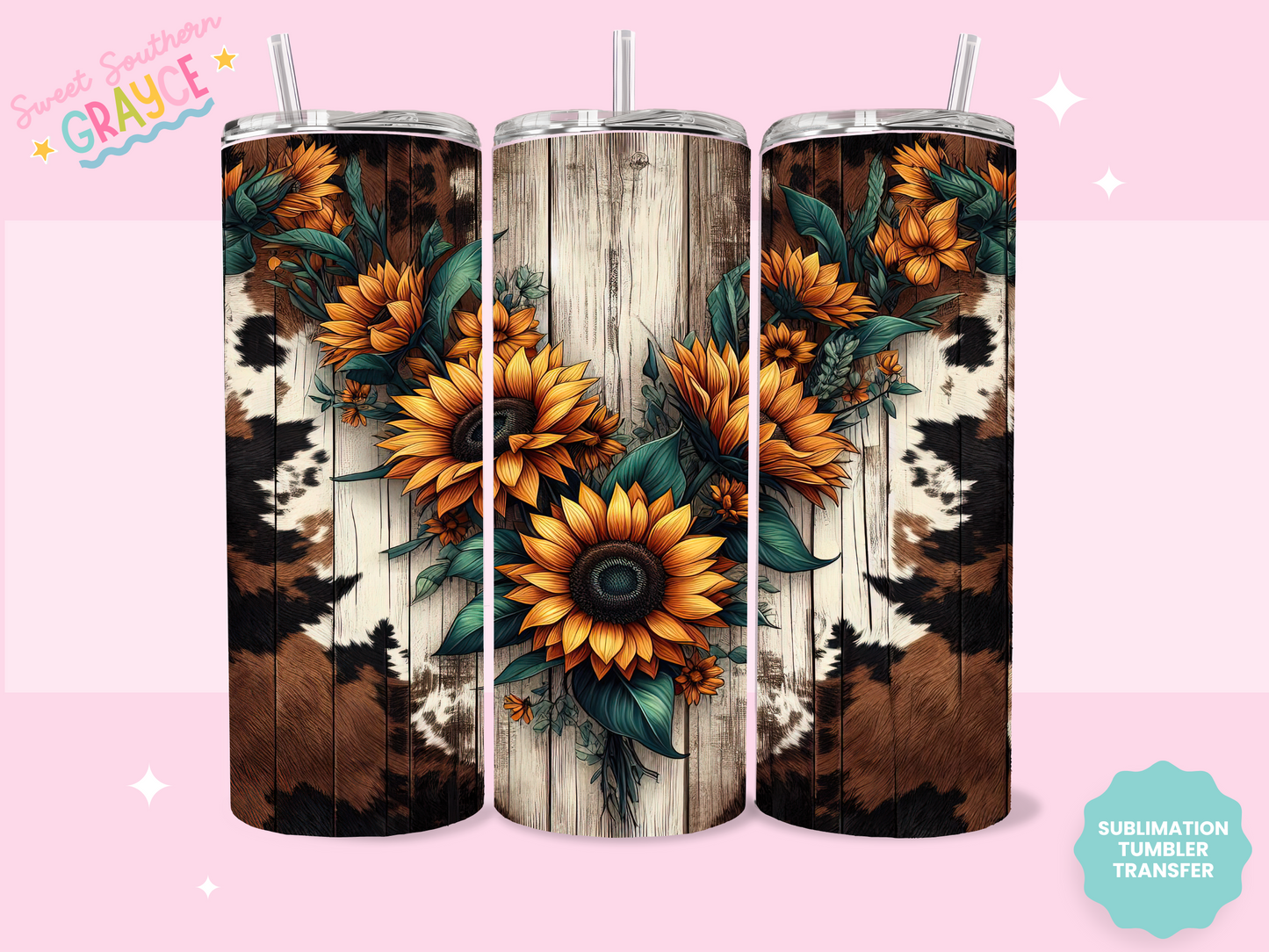 20oz SUBLIMATION TRANSFER - COWHIDE SUNFLOWERS
