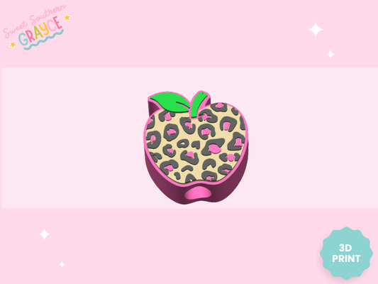 3D STRAW TOPPER- PINK CHEETAH APPLE