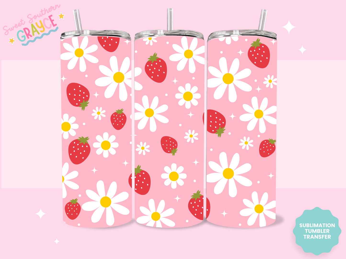 20oz SUBLIMATION TRANSFER - STRAWBERRIES AND DAISIES