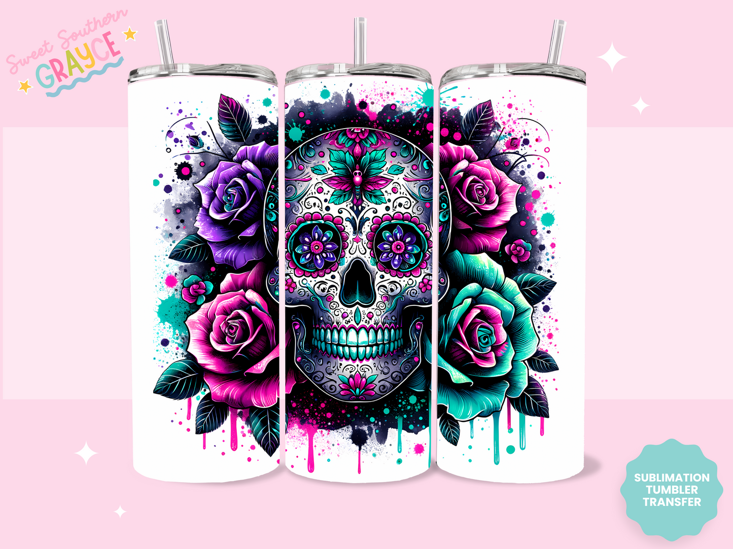 20oz SUBLIMATION TRANSFER - COLORFUL SKULL