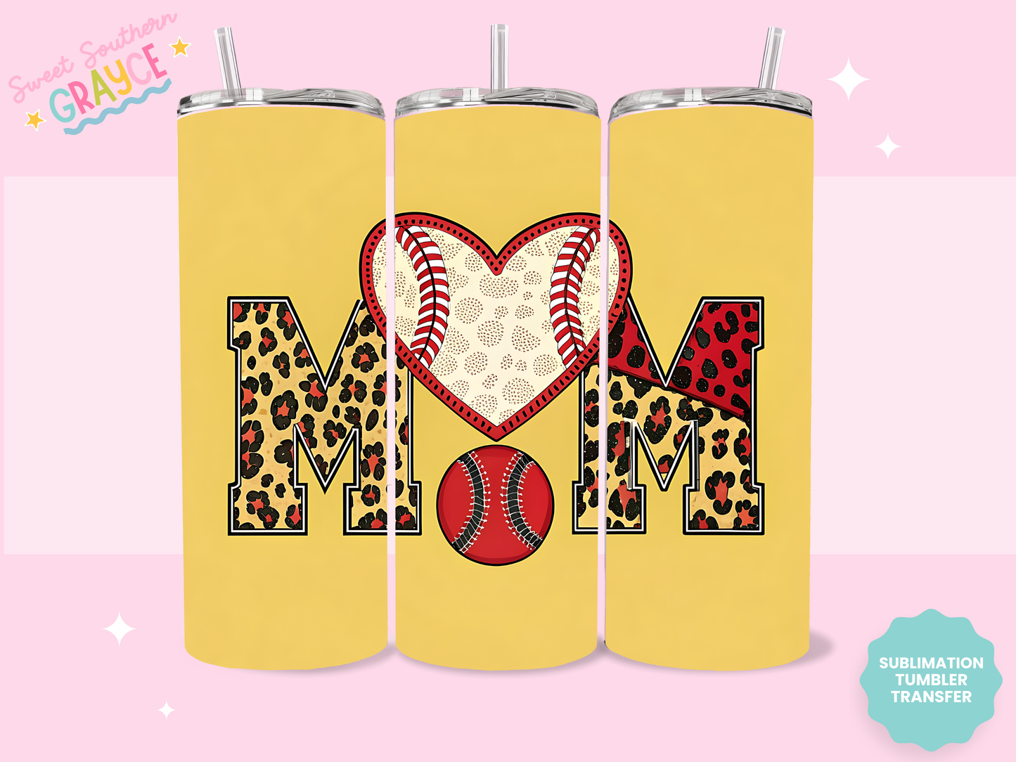 20oz SUBLIMATION TRANSFER - YELLOW BASEBALL MOM