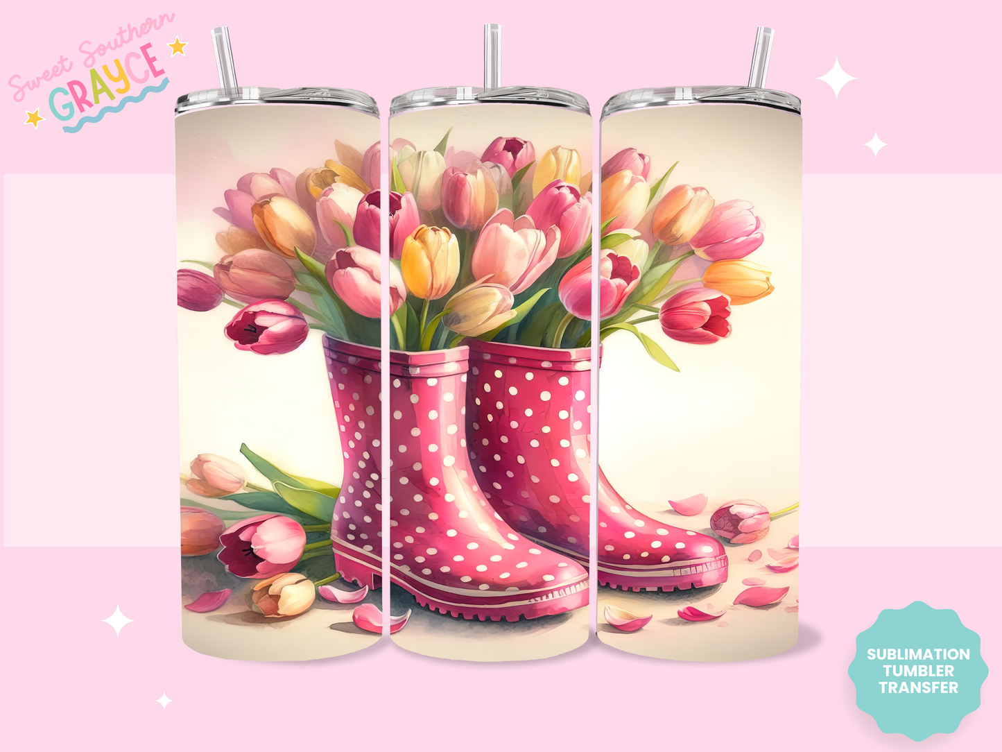 20oz SUBLIMATION TRANSFER - WELLIES AND FLOWERS