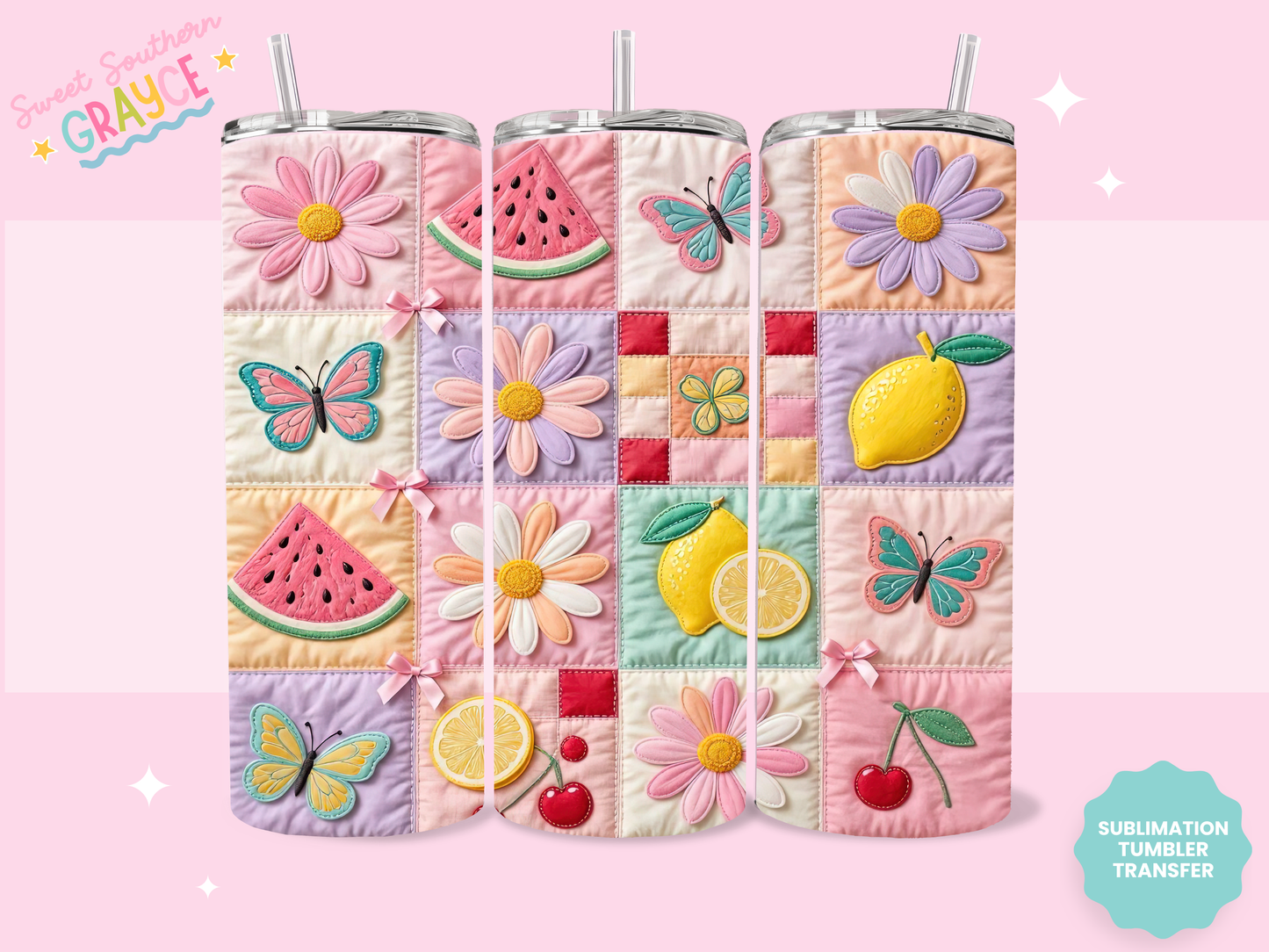 20oz SUBLIMATION TRANSFER- FRUIT AND BUTTERFLY QUILT
