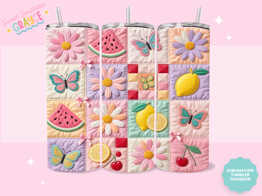 20oz SUBLIMATION TRANSFER- FRUIT AND BUTTERFLY QUILT
