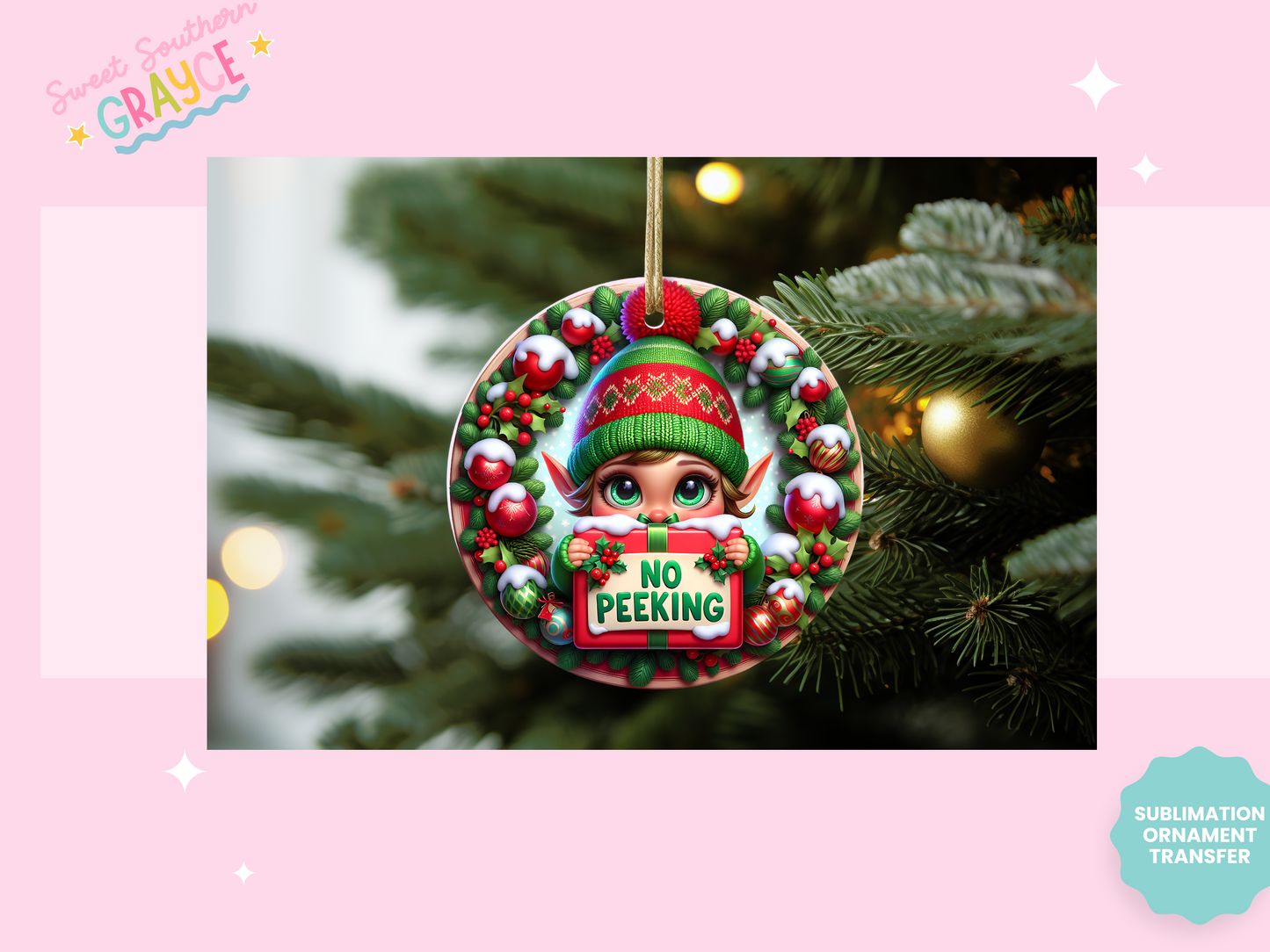 ORNAMENT SUBLIMATION TRANSFER - NO PEEKING ELF