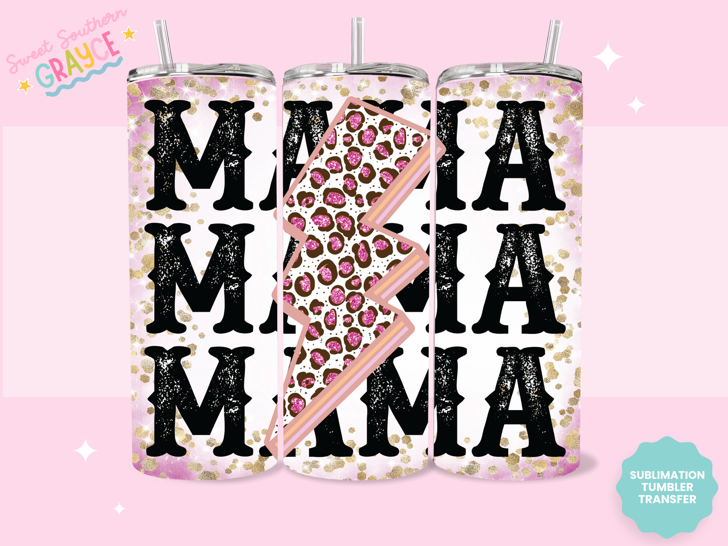 20oz SUBLIMATION TRANSFER - MAMA PINK LIGHTING BOLT