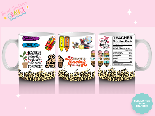 MUG SUBLIMATION TRANSFER - CHEETAH TEACHER FACTS