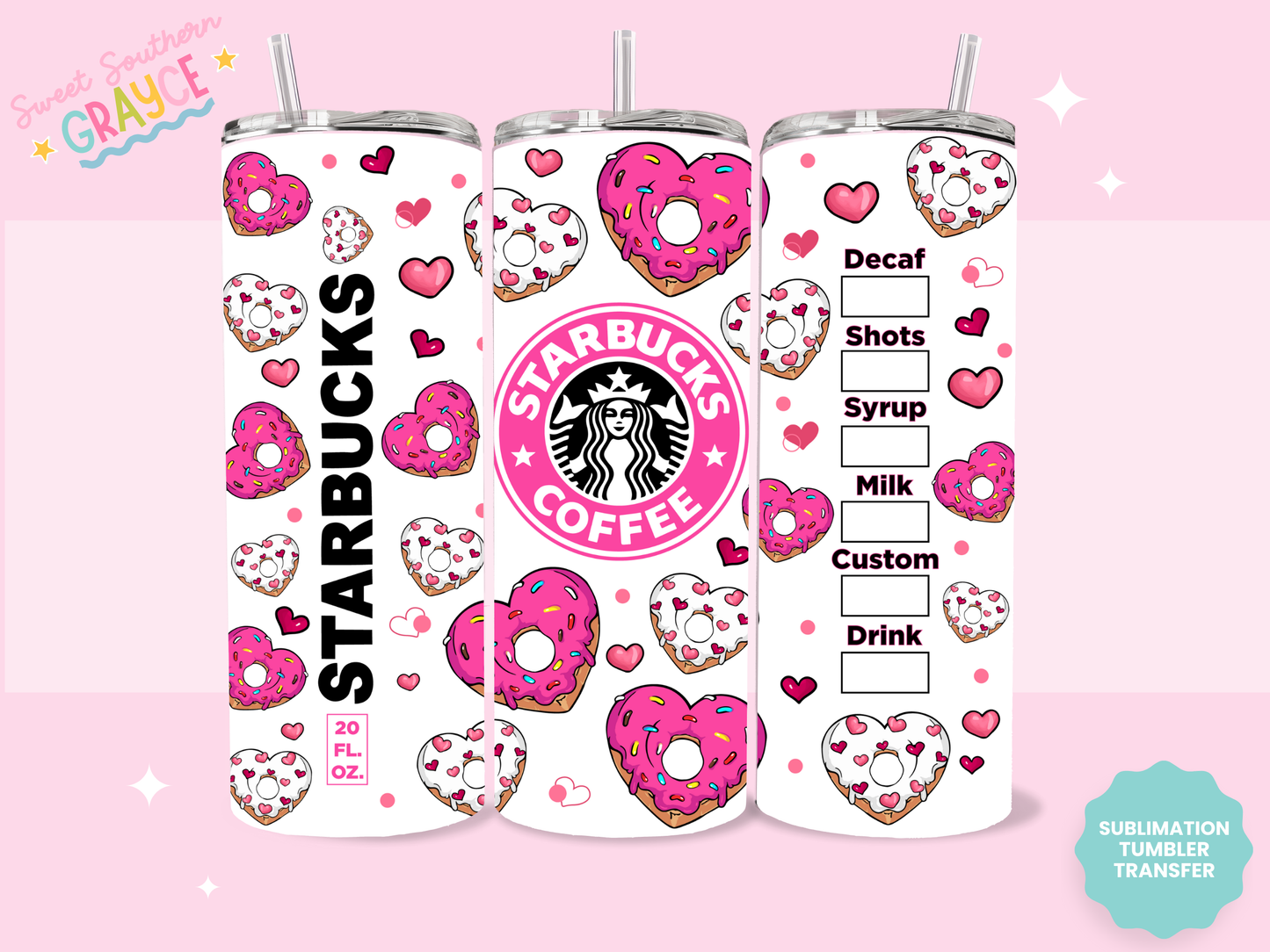 20oz SUBLIMATION TRANSFER - SBUCKS HEARTS