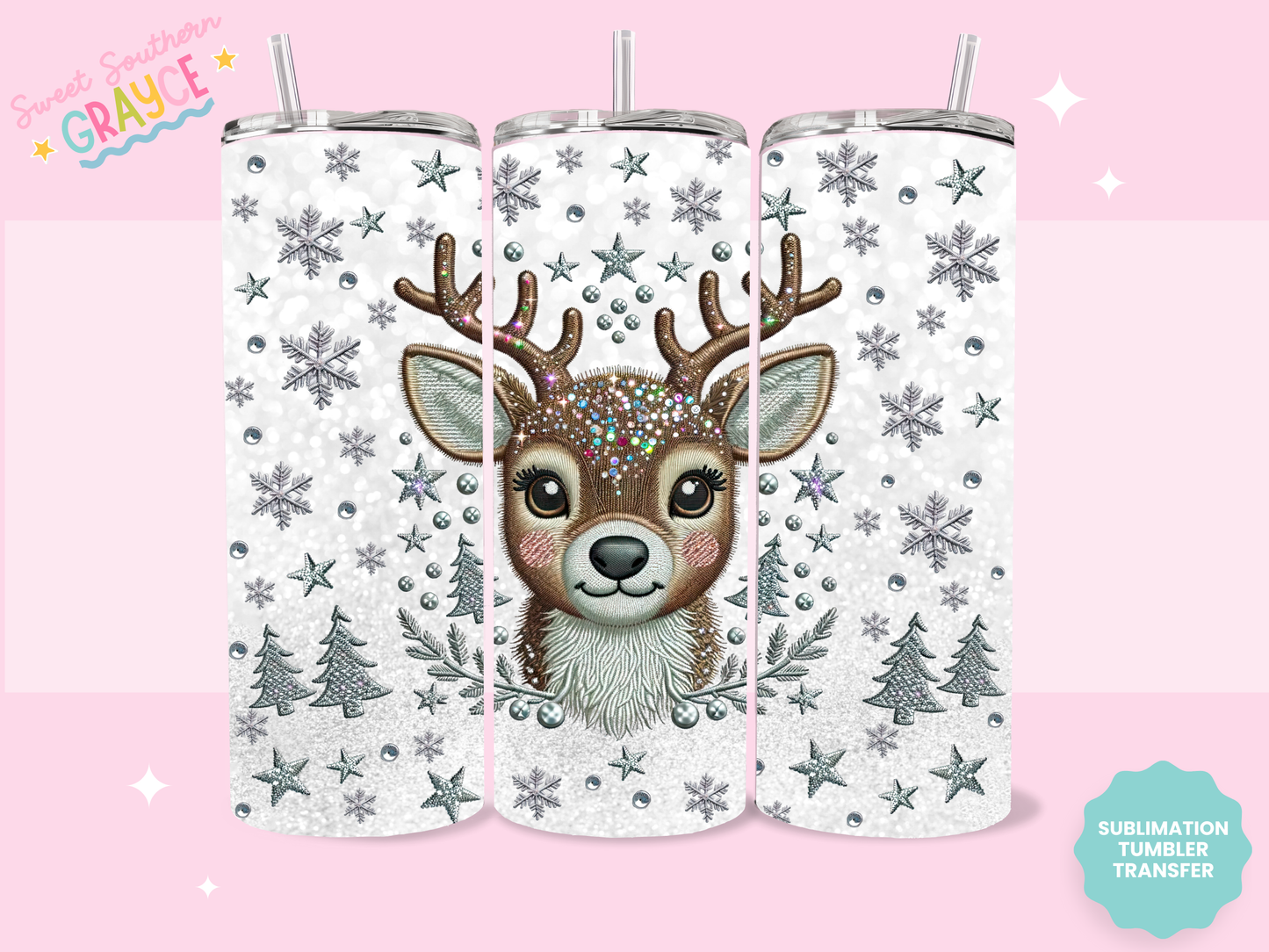 20oz SUBLIMATION TRANSFER - REINDEER EMBROIDERY