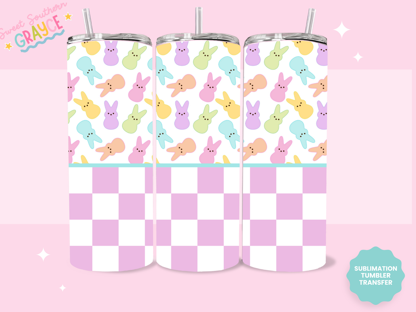 20oz SUBLIMATION TRANSFER - CHECKERED BUNNIES