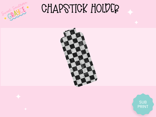 CHAPSTICK HOLDER- BLACK DISTRESSED CHECKERED