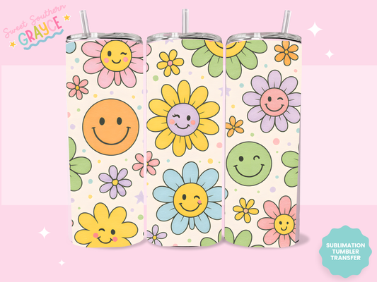 20oz SUBLIMATION TRANSFER- SMILEY FLOWERS