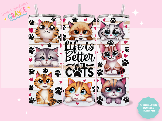 20oz SUBLIMATION TRANSFER - LIFE IS BETTER WITH CATS