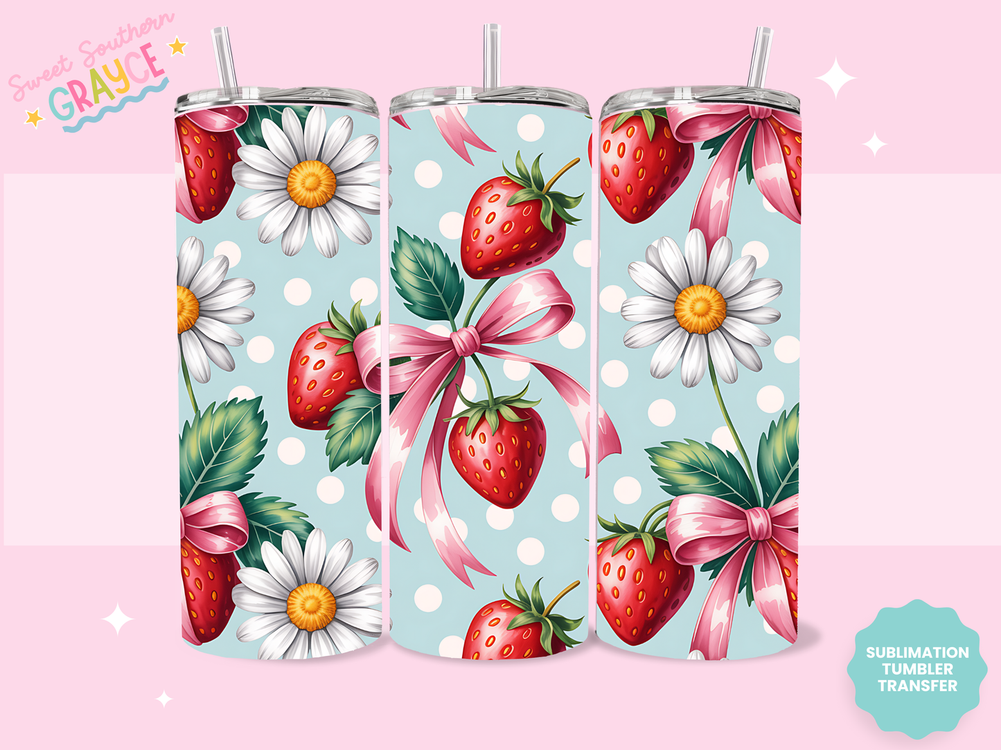 20oz SUBLIMATION TRANSFER- STRAWBERRY BOWS