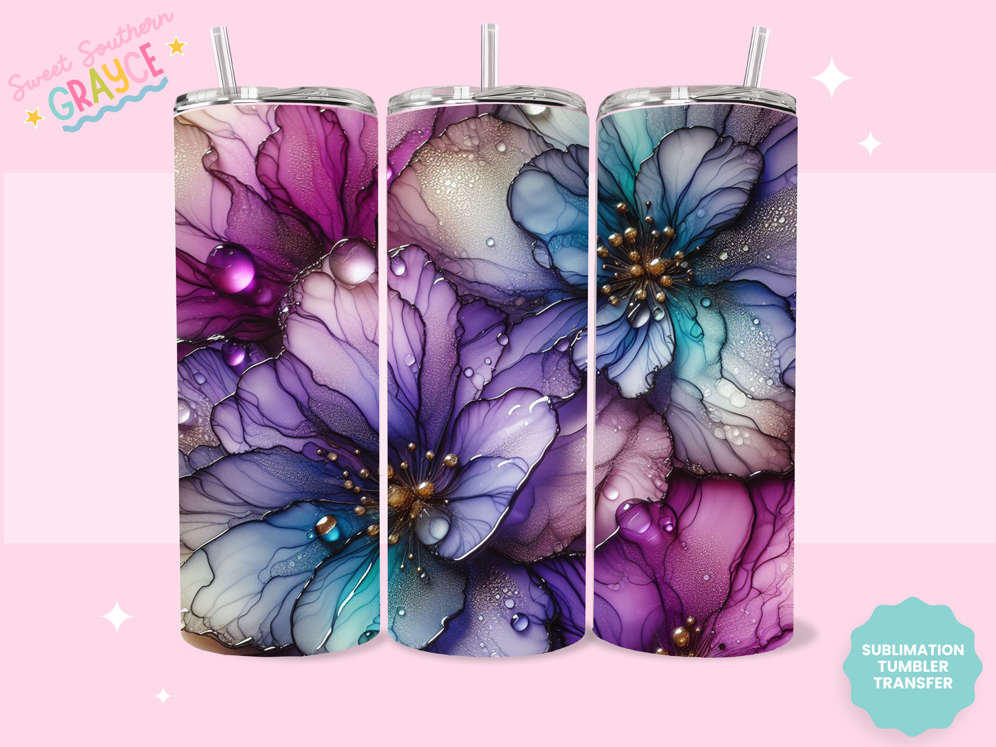 20oz SUBLIMATION TRANSFER - WATERCOLOR FLOWERS