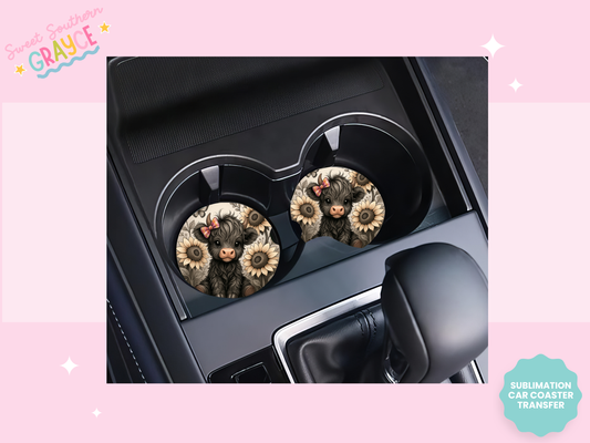 CAR COASTER SUBLIMATION TRANSFER - SUNFLOWER HEIFER