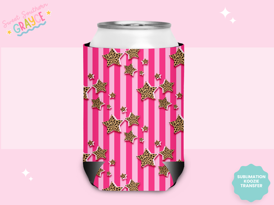 CAN KOOZIE SUB TRANSFER - GOLD STARS PINK STRIPES