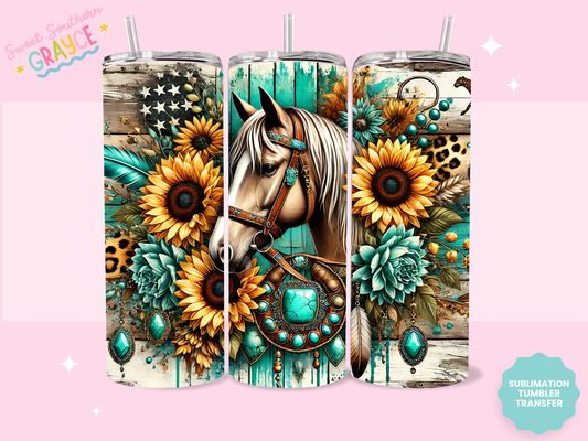 20oz SUBLIMATION TRANSFER - SUNFLOWER HORSE