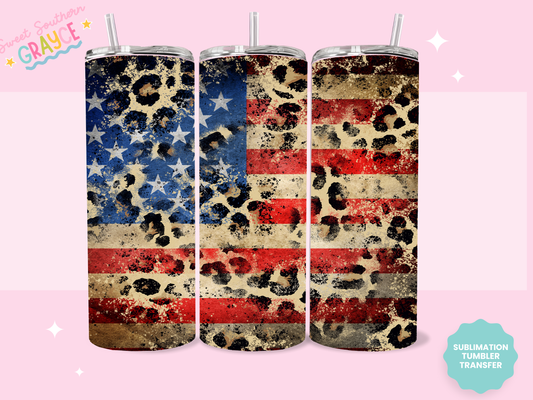 20oz SUBLIMATION TRANSFER - CHEETAH AMERICAN FLAG