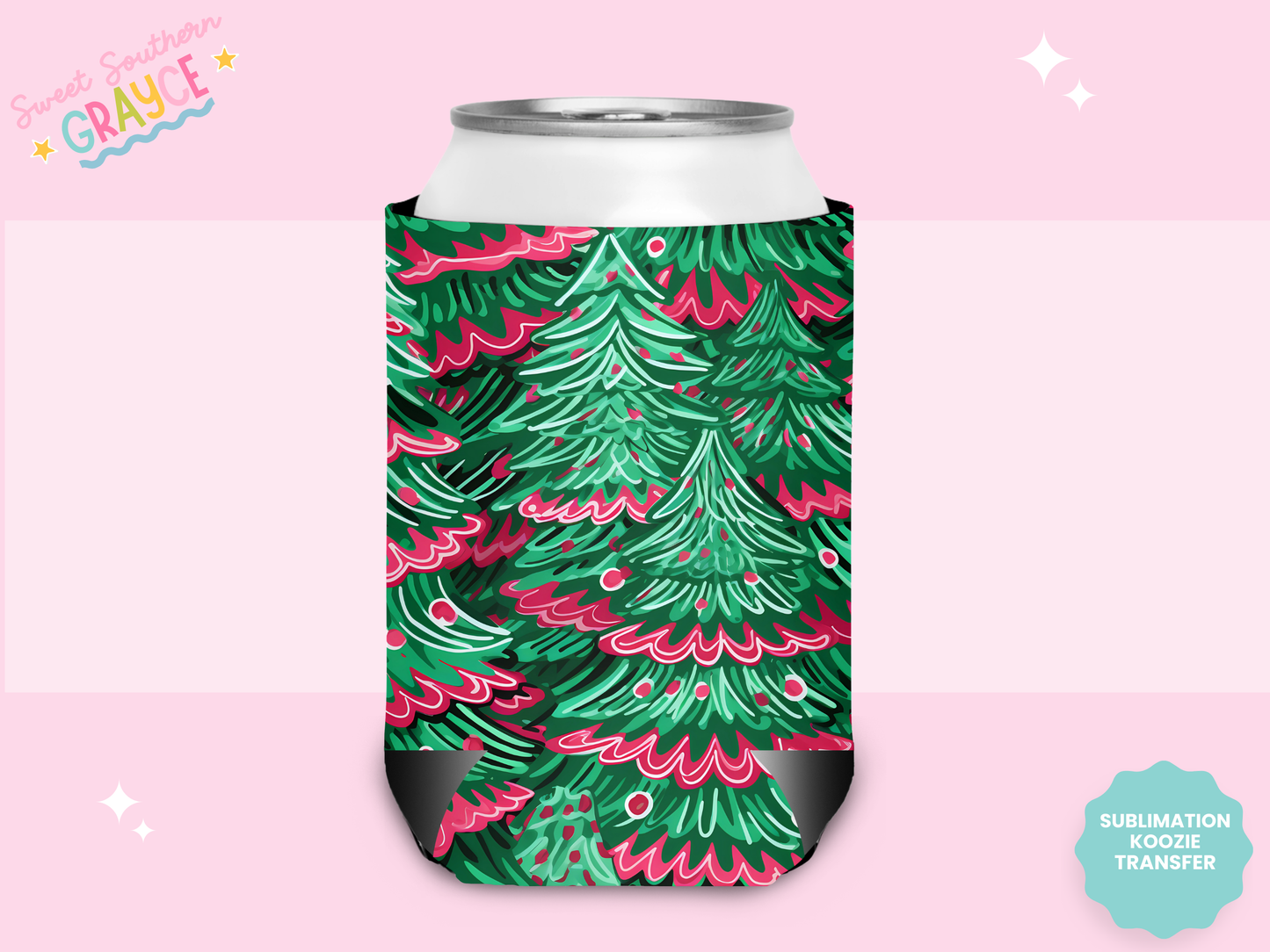 CAN KOOZIE SUB TRANSFER - CUTE CHRISTMAS TREES