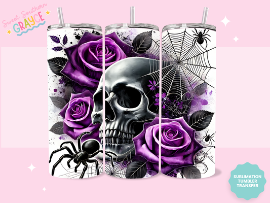20oz SUBLIMATION TRANSFER - PURPLE SKULL FLOWERS