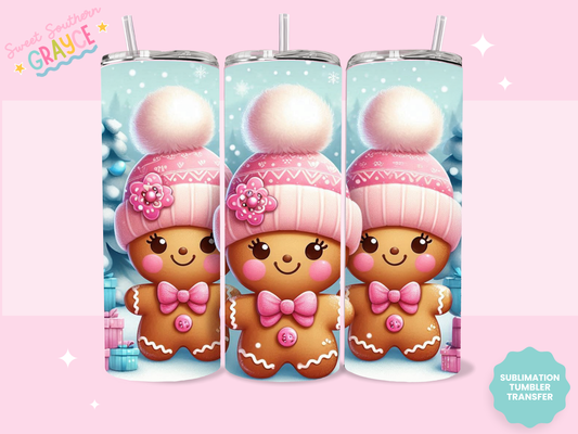 20oz SUBLIMATION TRANSFER - PINK GINGERBREAD