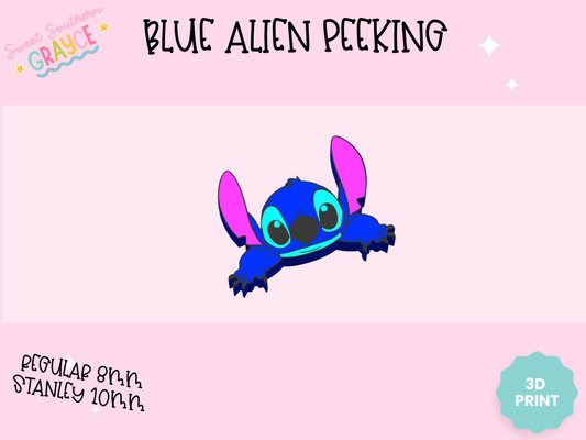 3D STRAW TOPPER- BLUE ALIEN PEEKING