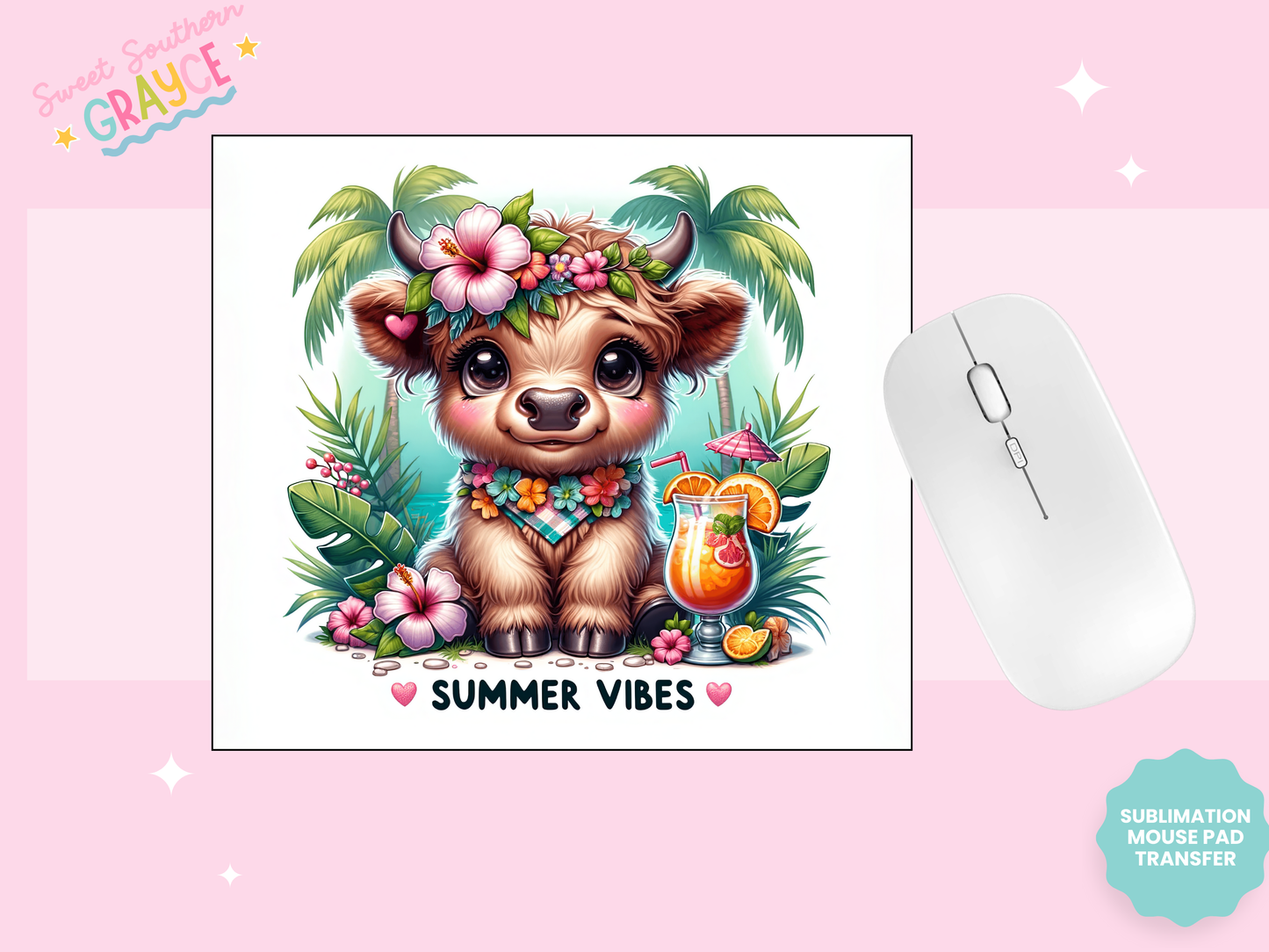 MOUSE PAD SUBLIMATION TRANSFER - SUMMER VIBES HEIFER