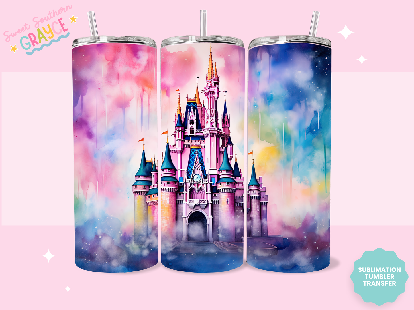 20oz SUBLIMATION TRANSFER - WATERCOLOR CASTLE