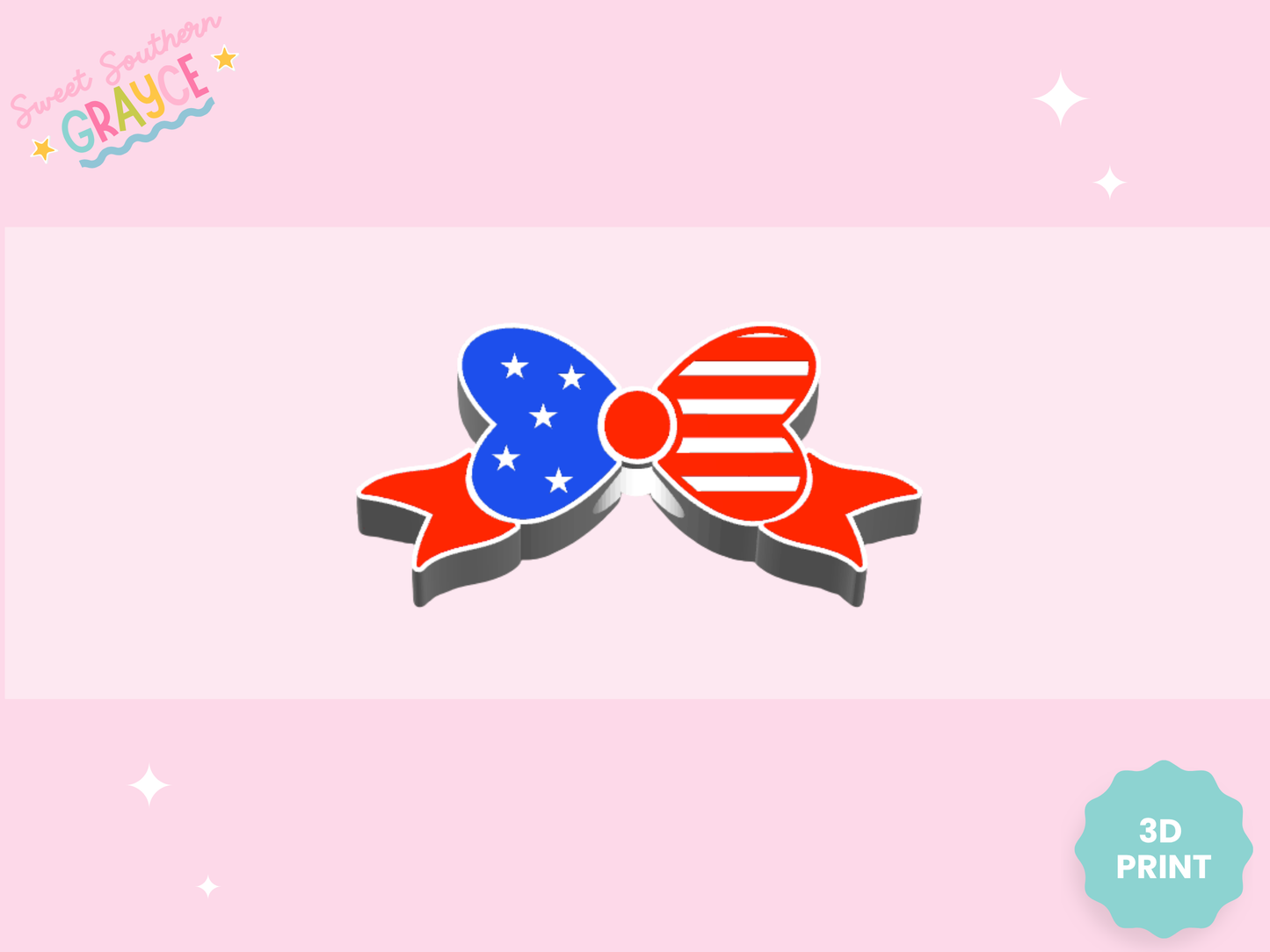 3D STRAW TOPPER- AMERICAN FLAG BOW