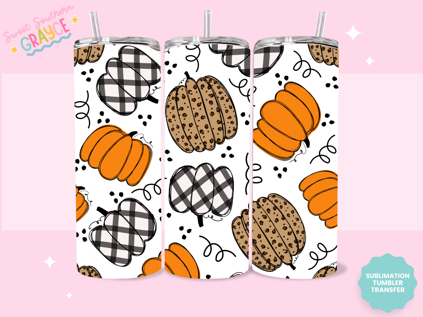 20oz SUBLIMATION TRANSFER - CUTE DOODLE PUMPKINS
