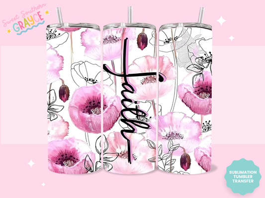 20oz SUBLIMATION TRANSFER - FAITH PINK FLOWERS