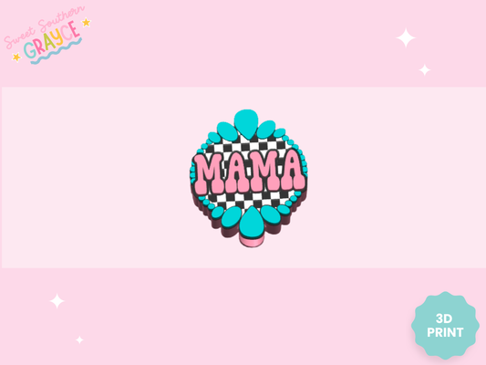 3D STRAW TOPPER- TEAL CHECKERED MAMA