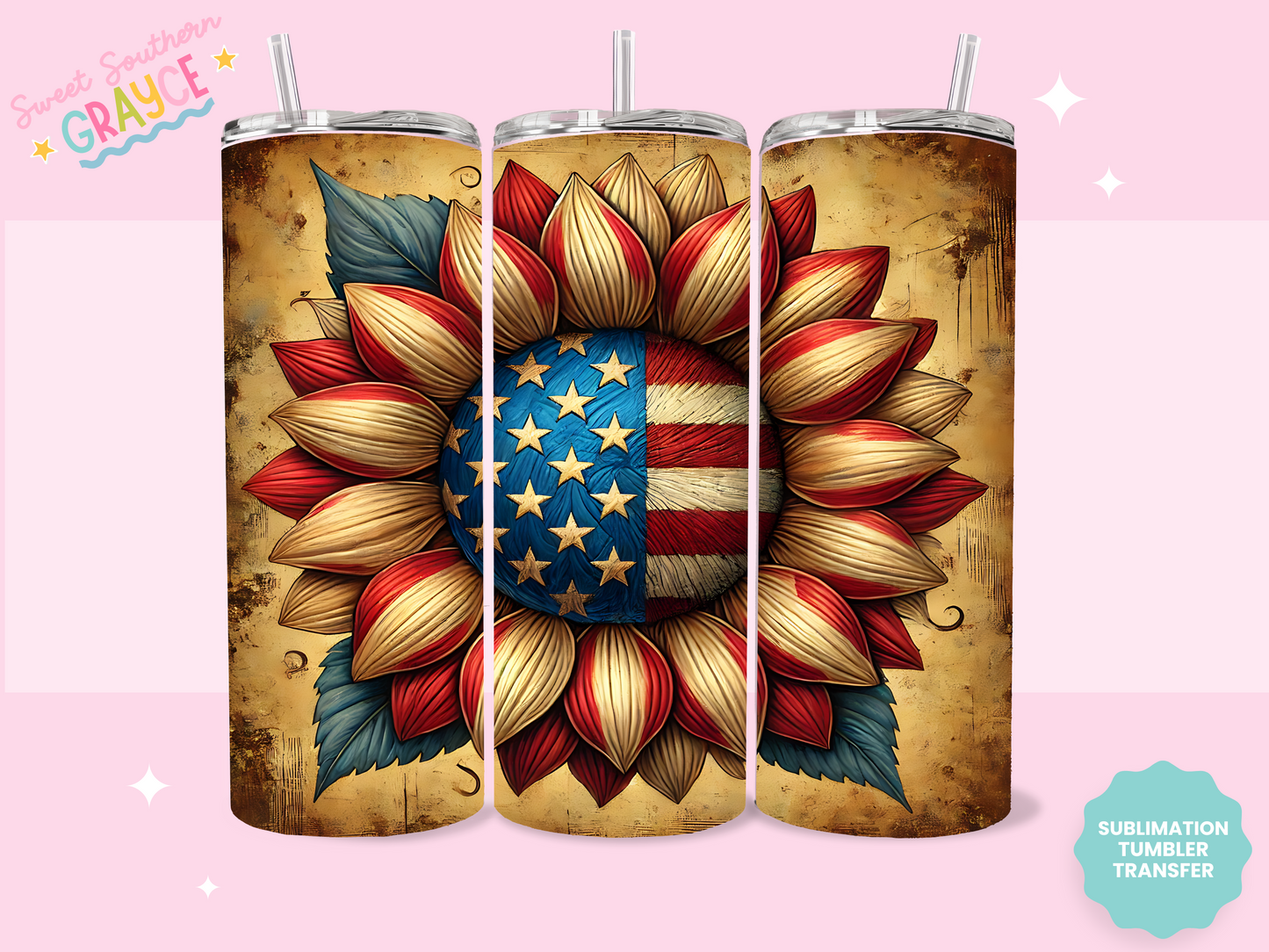 20oz SUBLIMATION TRANSFER - AMERICAN SUNFLOWER